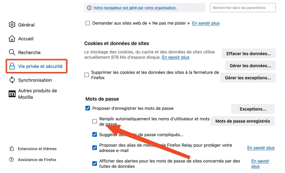 Option remplir automatiquement mot de passe firefox