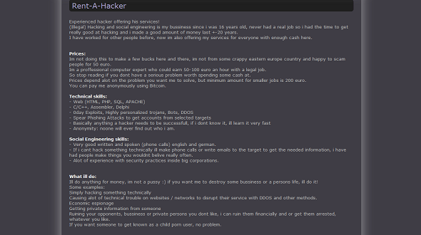 Site pour louer les services d’un hacker dans le Darknet