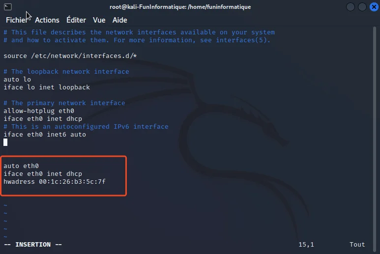 Adresse mac linux changer