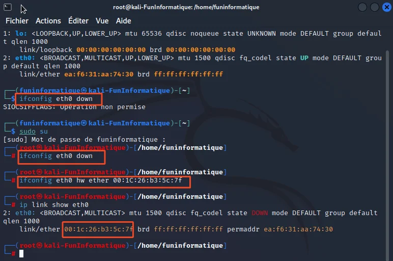 Changer adresse mac linux