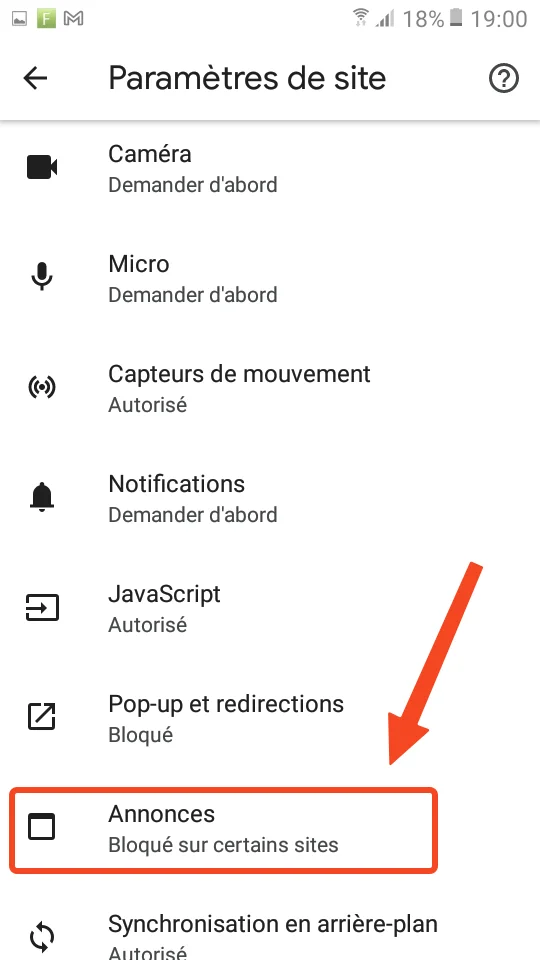 Annonces chrome android
