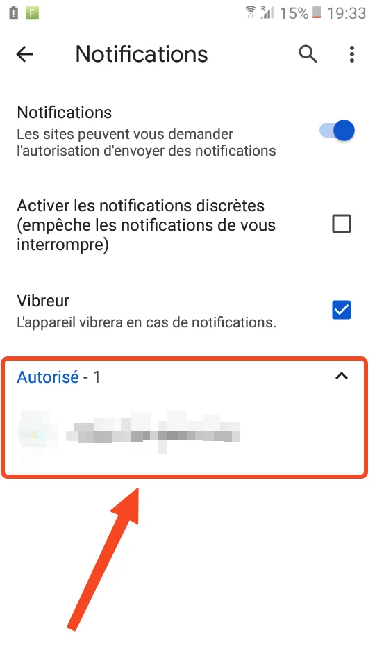 Notifications site web chrome android