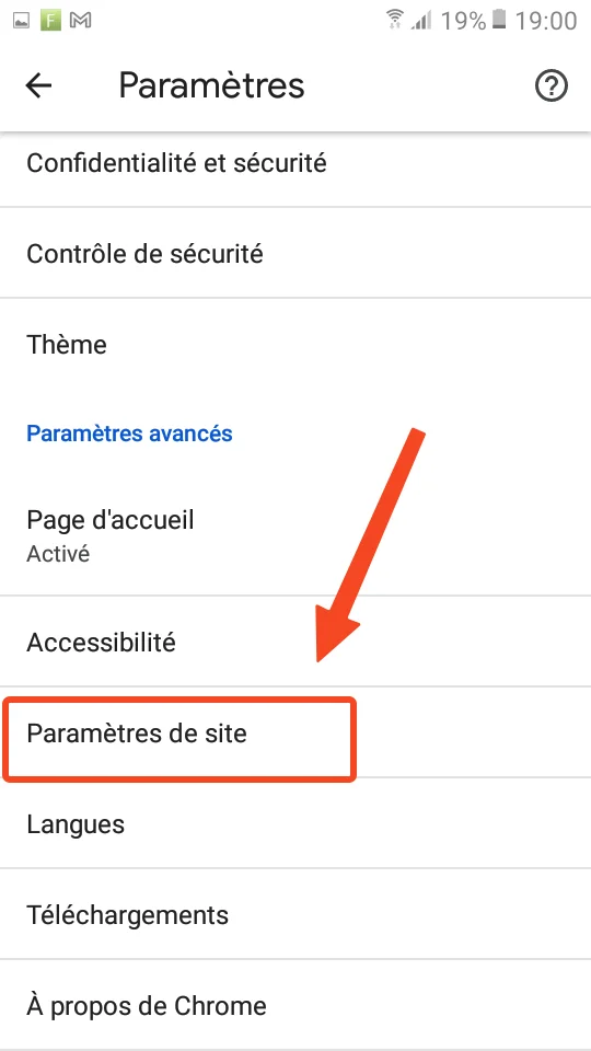 Parametres de site chrome android