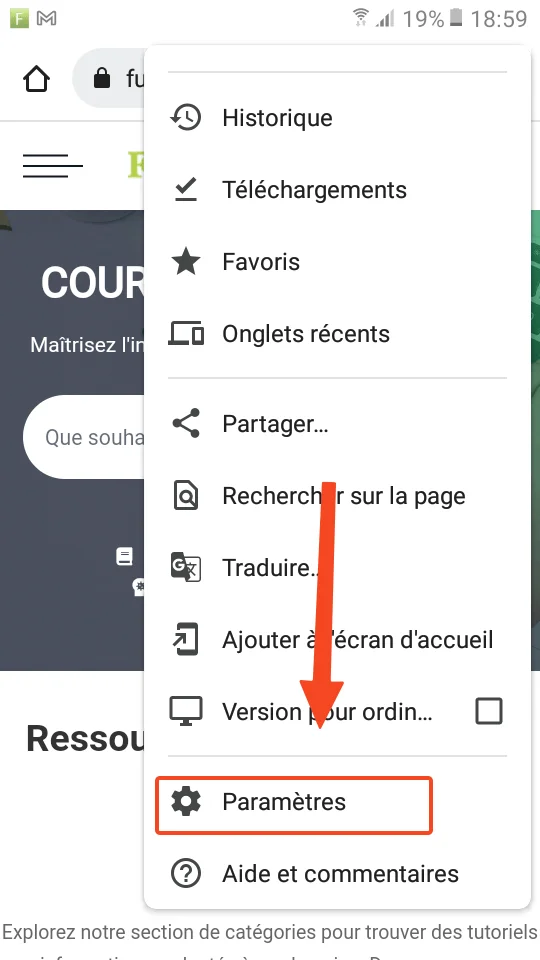 Parametres google chrome android
