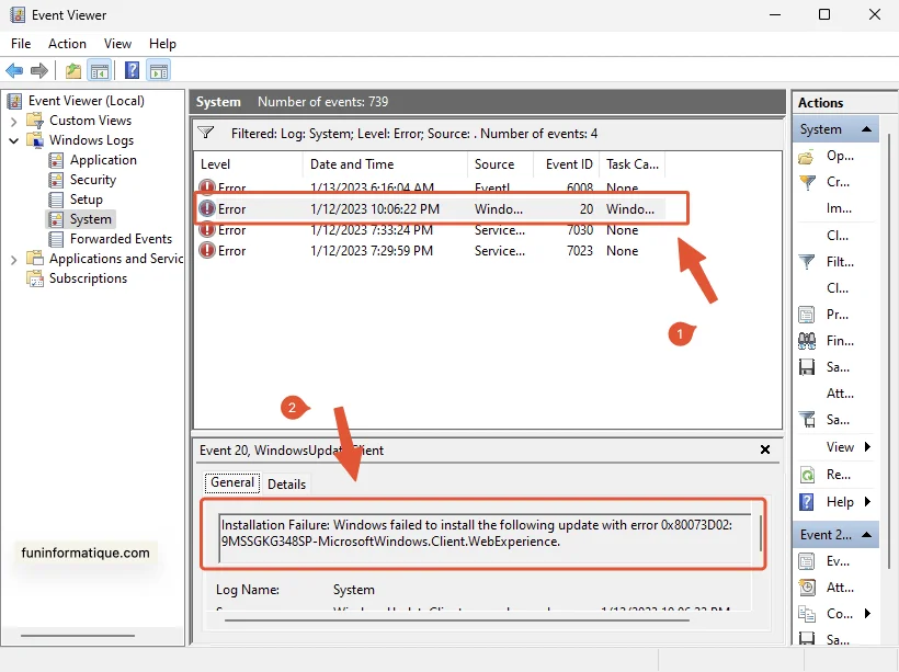 Information sur erreur plantage windows 11