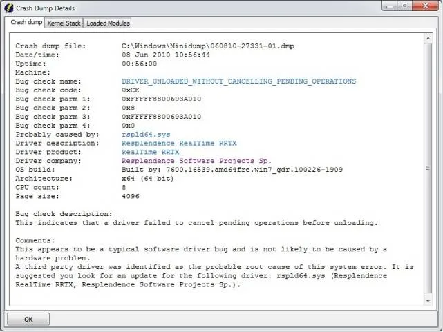 Whocrashed dumpdetails