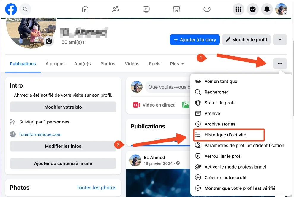 Historique activite facebook