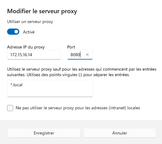 Écran de Configuration pour Serveur Proxy sous Chrome