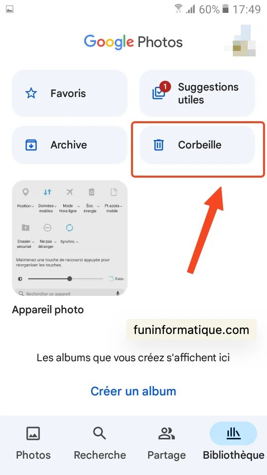 Google photo corbeille