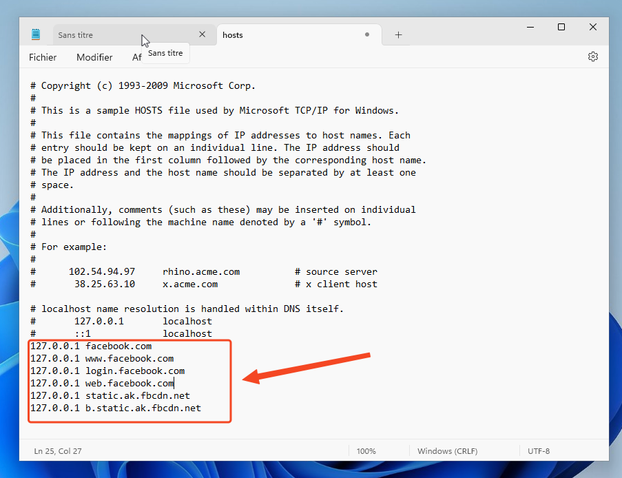 Inhoud van het hosts-bestand Windows 11