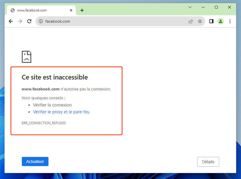 Facebook inaccesible en esta computadora