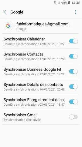 Sychronisation compte google