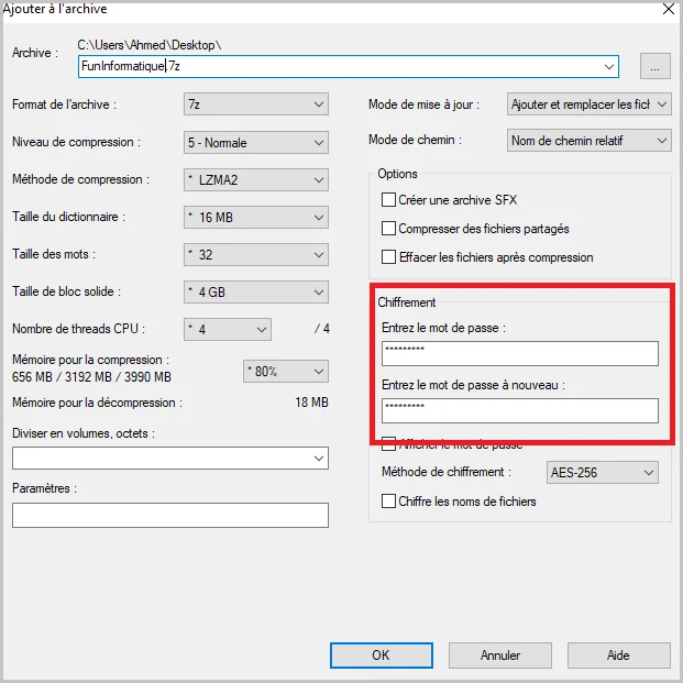 Mettre mot de passe archive 7zip 1