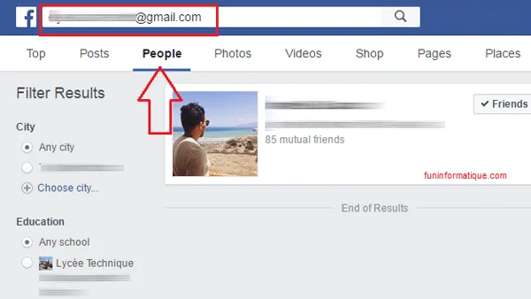 Capture d'écran montrant ou se trouve la barre de recherche Facebook 