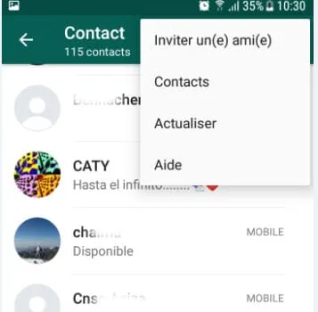 Actualiser les contacts whatsapp