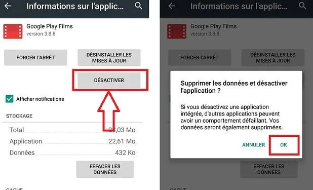 Desactiver application android