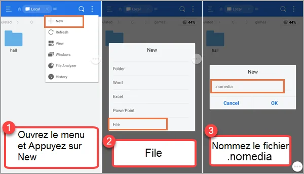 Cacher photo video android