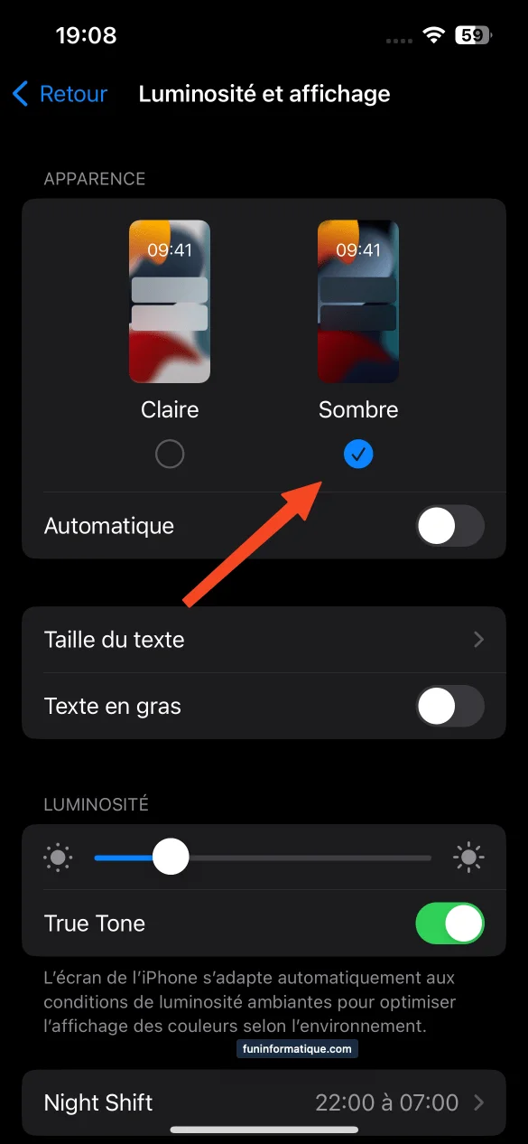 Mode sombre iphone