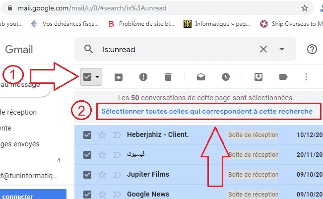Supprimer messages non lu gmail