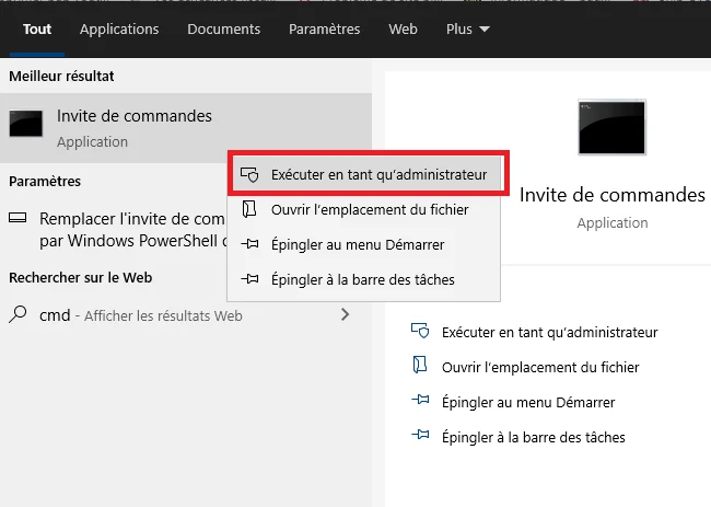 Ouvrir invite commandes windows 10