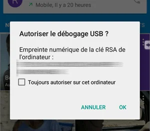 Autoriser debogage usb android