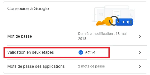 Validation deux etapes gmail