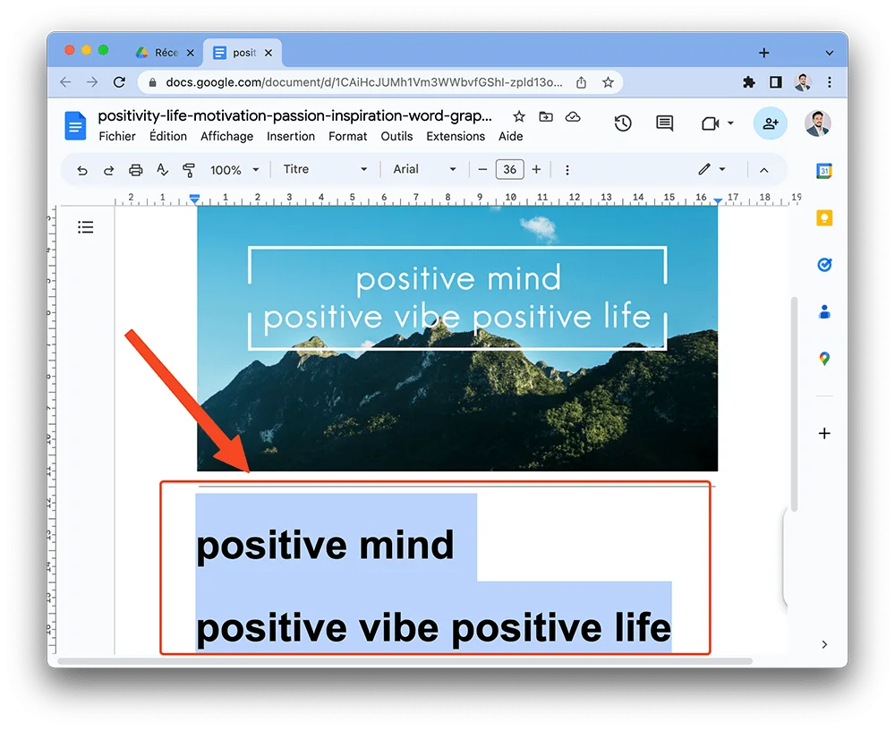Copier texte image google docs