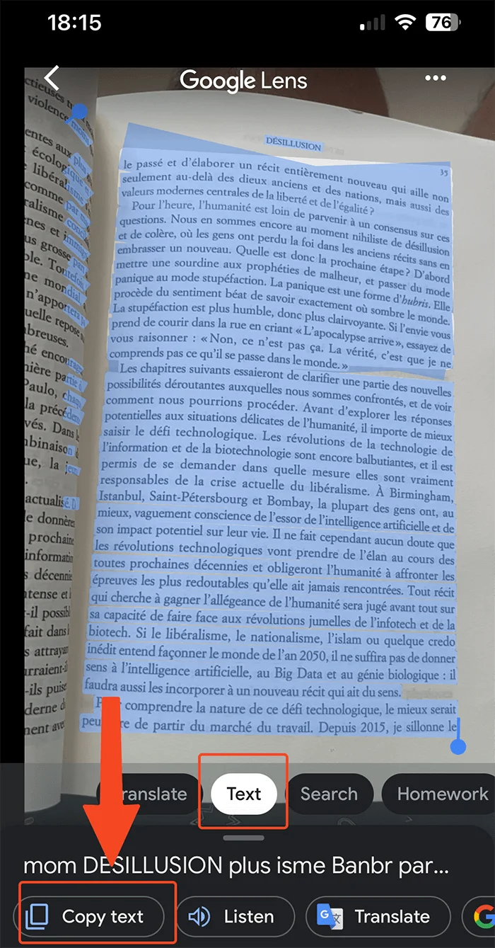 Google lens copier texte image