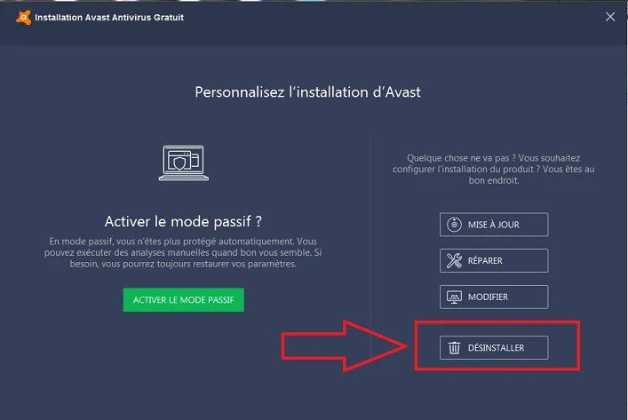 Desinstaller avast 1
