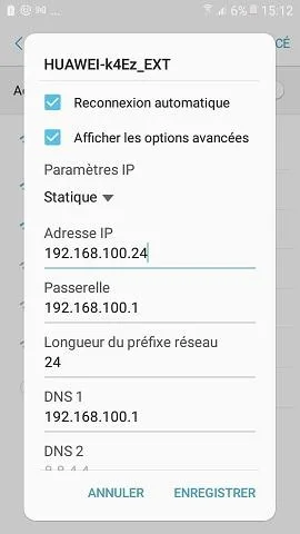 Donnes ip statique wifi