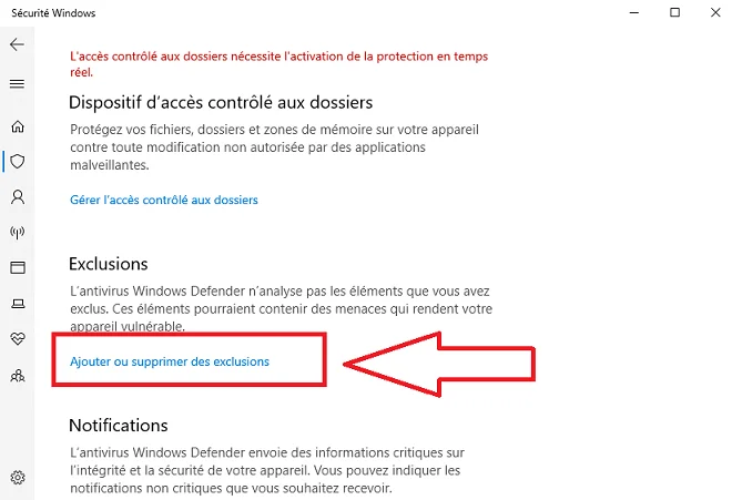 Exclusion windows 10