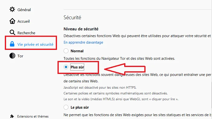 Niveau securite tor browser