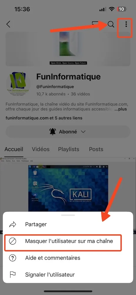Masquer utilisateur chaine youtube 1
