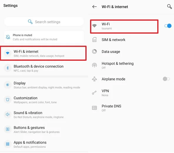 Paramètres Wifi Android