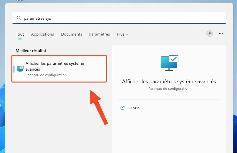 Afficher les prametres systeme avances