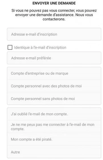 Formulaire instagram compte pirate 1