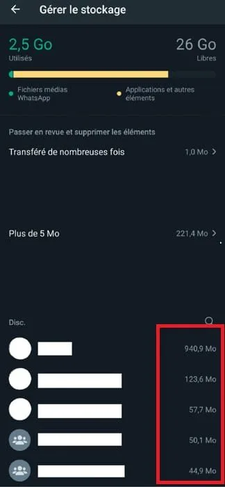 Gerer stockage whatsapp
