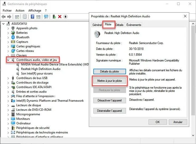 Mise a jours pilote son windows