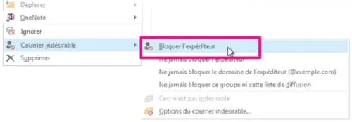 Bloquer email outlook