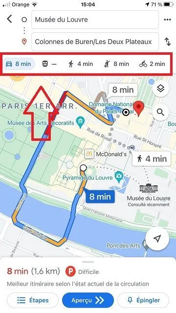 Iteneraire iphone google maps