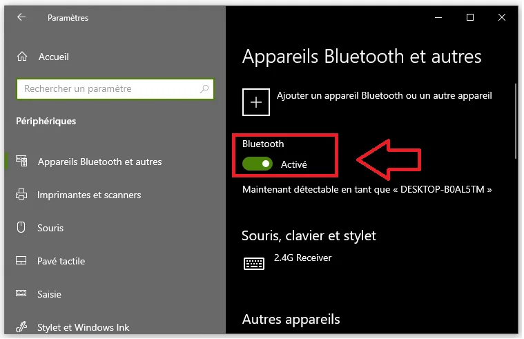 Activer bluetooth windows 10