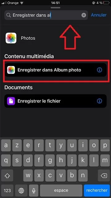 Enregistrer photo raccourcis 1