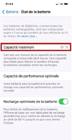 Etat de la betterie iphone