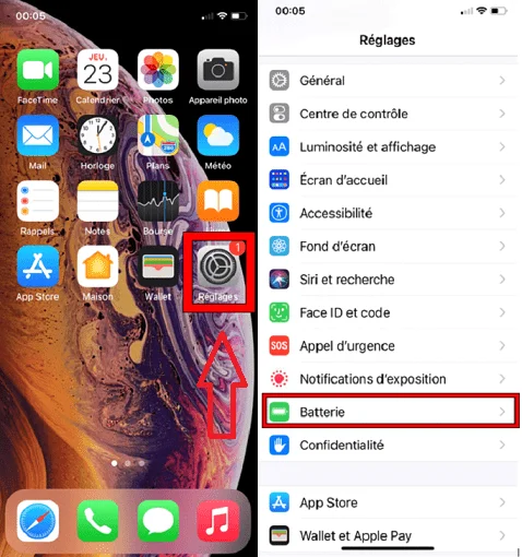 Iphone reglages batterie