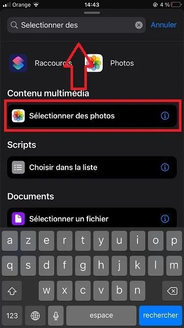 Selectionner photos raccourcis