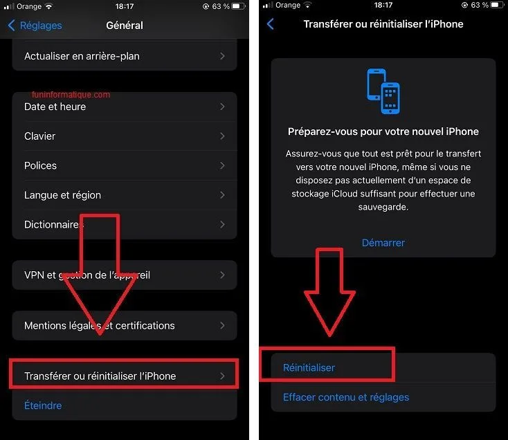Treansfert reanitialiser iphone