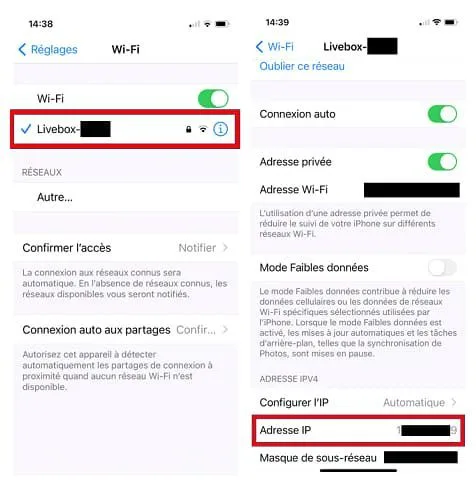 Trouver adresse ip iphone