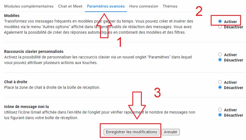 Activer modeles gmail