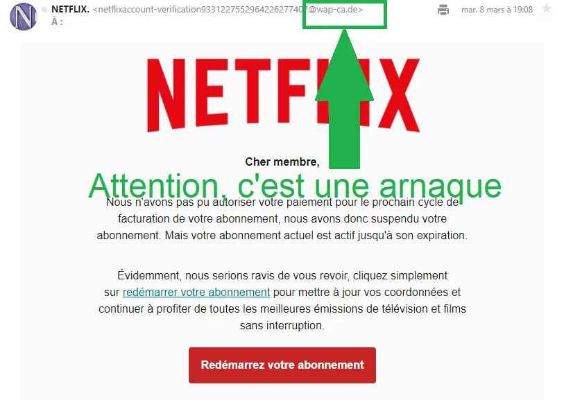 mail spam arnaque netflix