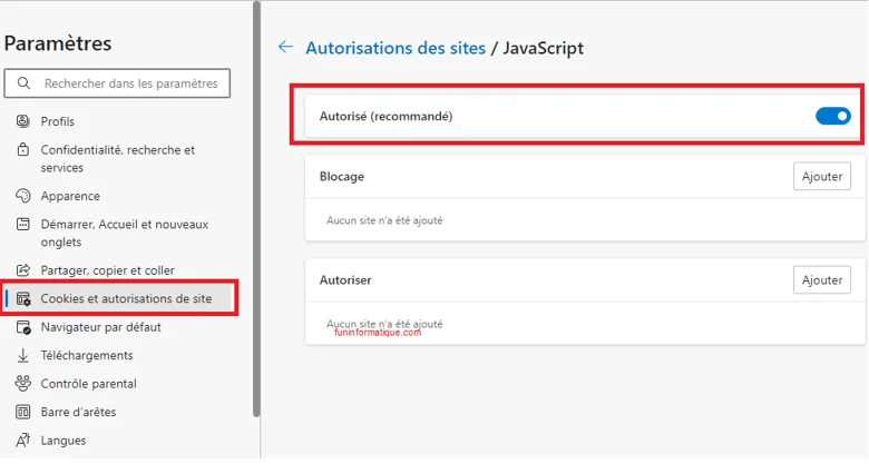 Desactiver javascript Edge 1